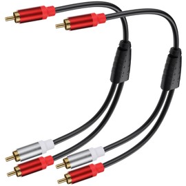 tunghey 2Pack RCA Splitter Male to Male Cable, RCA Y Splitter 1 RCA Male to 2 RCA Male Stereo Audio Subwoofer Cable, 2RCA to 1RCA Bi-Directional RCA Y Adapter Cable 0.3M (1male to 2male)