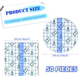50Pcs Waterproof Adhesive Bandages, 4" x 4" Transparent Tattoo Cover Up Tape Tattoo Aftercare Bandage, Protective Waterproof Film Bandage for Wound Dressing, Swimming, Shower (Round, Square)