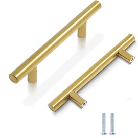CCHONG 5 Pack Gold Stainless Steel Modern Cupboard Handles (150mm x 96mm x 32mm, Hole Centre 96mm)