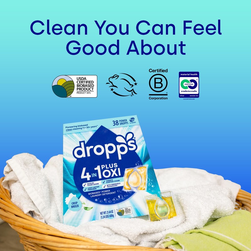 Dropps 4-in-1 Plus Oxi Crisp Breeze Power Biobased Laundry Detergent