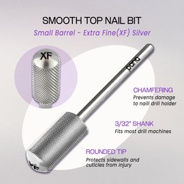 PANA 3/32" Small Smooth Round Top Safety Carbide Nail Drill Bit for Gel Polish & Acrylic Removal Nail Salon Manicure Pedicure Electric File Tools (Small Barrel - Silver, Extra Fine)
