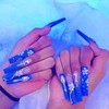 Rchovsam Long Coffin Press on Nails Dark Blue Matte Fake