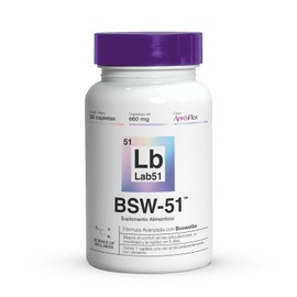BSW-51 Suplemento Alimenticio (Boswellia Serrata AprsFlex  cido Hialurnico  Piperina) 30 cpsulas de 860 mg cada una para mejorar la movilidad y el... 