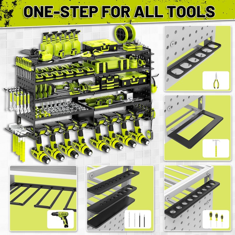 5 Layers Power Tool Organizer Wall Mount, Metal Cordless Tool