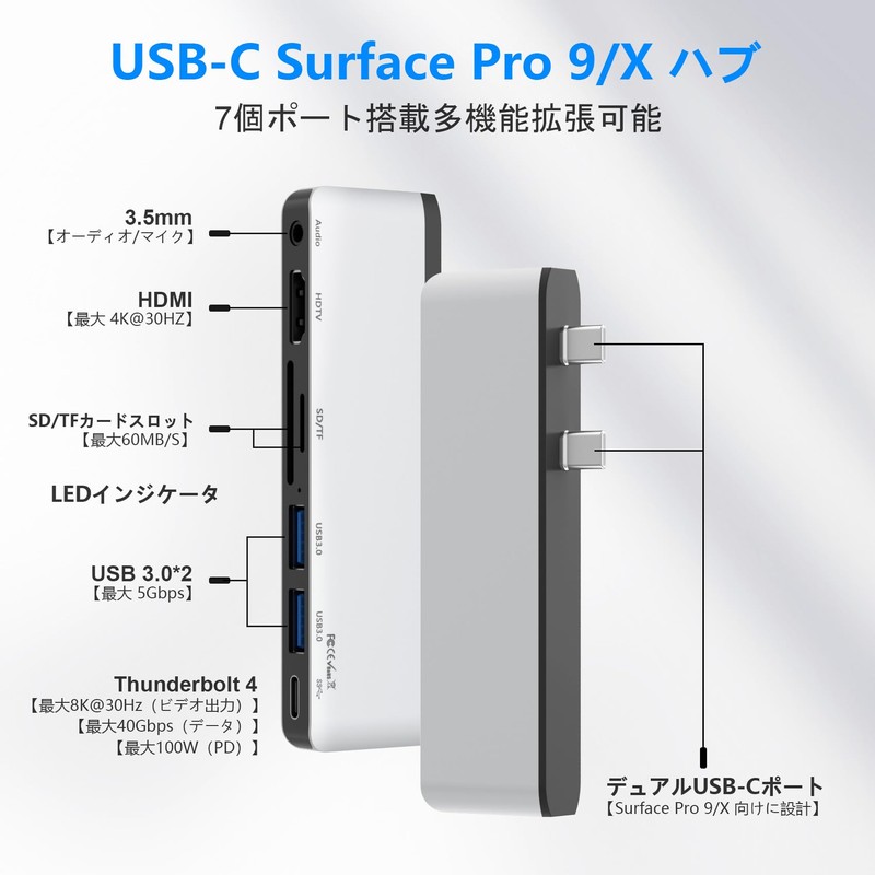 Surface Pro 9 Hub 4K HDMI, USB-C Thunerbolt 4 (Video+Data+100W