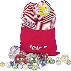 My marbles bag with 50 marbles, Peggy Diggledey: Diameter: 1.6 - 3.5 cm, in a cotton bag, various colours / sizes, per bag.