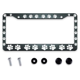 Dog Paws Dog Lovers Decorative Car License Plate Frame Aluminum Customized Decor Car Tag for Men/Women with Screw Caps Car Accessories 2 Holes US Standard 12.2 x 6.3 Inch