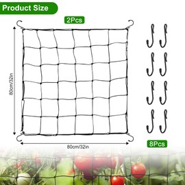 2Pack Elastic Trellis Netting, 80 * 80cm Plant Support Bean Netting with 4hooks, Pea Support Grow Tent for Plant Climbing Flexible Net Trellis