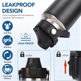 XACIOA Spout Lid Compatible With Yeti Rambler Bottle, Replacement Top for 18-64 oz, With Straw and Chug Cap, Push Bottom, Water Bottle Flask Cover Accessories (Black-Black)