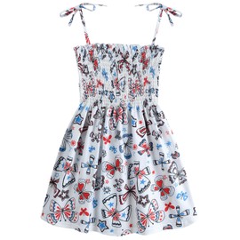 Girls 4th of July Dress American Flag Memorial Day Skirt Kids Strap Patriotic Butterfly Summer Dress 5-6 Years