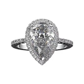 925 Silver Ladies Classic 18K Ring Fashion Elegant Drop Pear Shape Ring Engagement Wedding Ring Ideas Sparkling Drop Shaped Zircon Wedding Rings for Women Wedding Jewelry Sizes 6-10 569 (6)