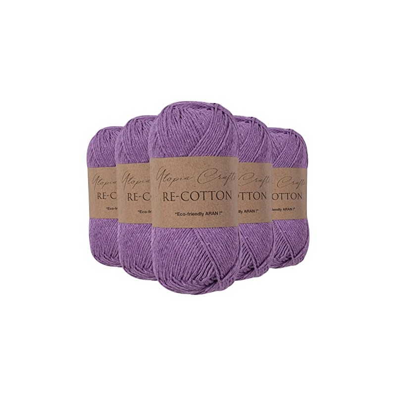 Utopia Crafts Re-Cotton Knitting Yarn 5 x 100g Muted Purple