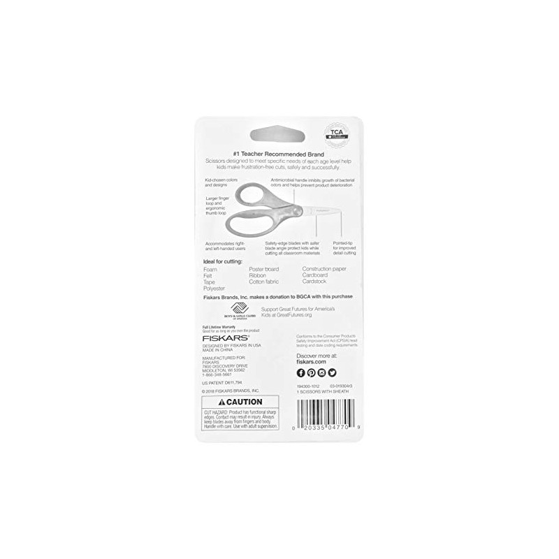 Fiskars Safety-Edge Pointed-tip Kids Scissors - 5 inches - Blue