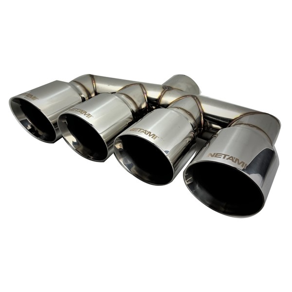 NETAMI 3.0 inch Inlet to 4.0 inch Quad Outlets Exhaust Tip Stainess Dual Wall Chrome Polished