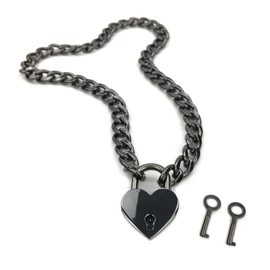 Succuba Padlock Necklace Chain Collar Choker with Two Keys and Box for Women and Men (D, 18)