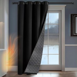 PANOVOUS Thermal Door Curtain for Winter, 2-Layer Blackout Curtain with Cotton Lining, Windproof and Thermal Insulated Door Curtain, Eyelet 107x160cm, Black, 1 Panel