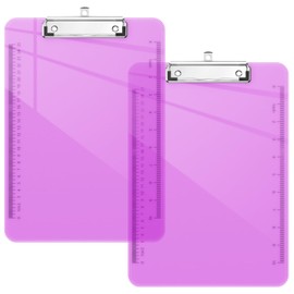 Piasoenc 2 Pack Plastic Clipboards, Translucent Ruler Clip Board with Low Profile, Office Supply, School Supplies, Letter Size 9 x 12.5 Inches,Light Purple