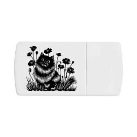 'Happy Fluffy Cat in Garden ' Pill Box with Tablet Splitter (PI00033752)