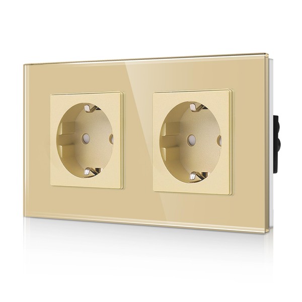 CNBINGO Glass Double Socket Flush-Mounted in Gold - Double Schuko