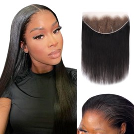 Lashey 13x6 HD Lace Frontal, Natural Black HD Frontal Pre Bleached Knots Pre Plucked Hairline Straight Human Hair 18 Inch
