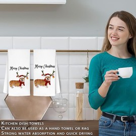 SQQCMM Funny Christmas Corgi Kitchen Towels, Funny Corgi Christmas Tea Towels, Christmas Corgi Hand Towels for Bathroom Decor, Corgi Lovers Gifts Tea Towel, Corgi Lovers Gifts Tea Towel, 24x16 Inch