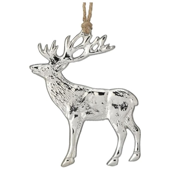 The Bridge Collection Silver Deer Ornament - Buck with Antlers