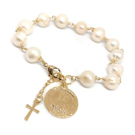 St Jude Bracelet Cultured Pearl Adjustable Cross Pendant