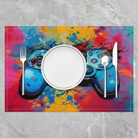 Homemissing Gamer Table Place Mats Game Controller Placemat for Kitchen Dining Table 45X30cm Girls Bedroom Decor Gaming Gifts Washable Fabric Table Mats Placemat Gamepad Colorful Table Mats