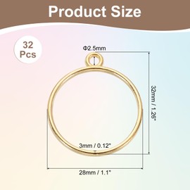 uxcell 32 Pcs Open Bezel, Round Resin Bezels Pendants Open Back Bezels Metal Hollow Frame Charm for DIY Resin Crafts Earrings Jewelry Making, Gold