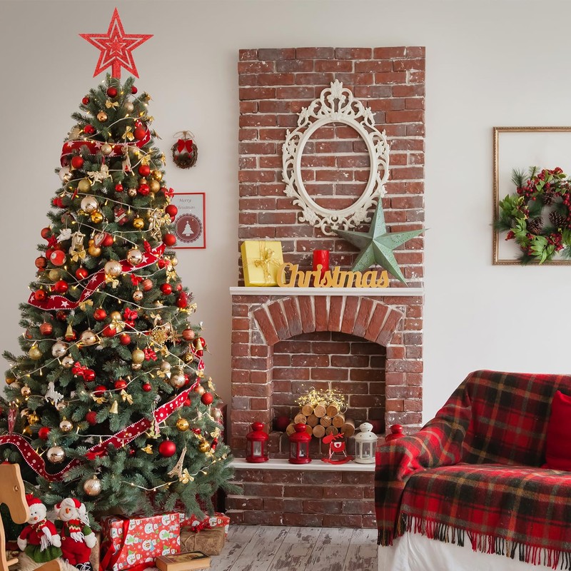 VEYLIN Christmas Tree Topper,20CM Gold Glittered Star Christmas Tree Topper