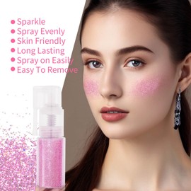 MEICOLY Pink Hair and Body Glitter Spray,25g/0.88OZ,Shinny Sparkle Glitter Spray for Clothes,Loose Shimmer Hairspray for Festival Rave Makeup/Stage Performance,Lightweight