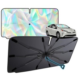 Windshield Sun Shade Custom Fit for Toyota Prius 2016-2022, Upgraded Iridescent Car Sunshade Cover Umbrella Accessories with 360° Anti-Scratch Handle