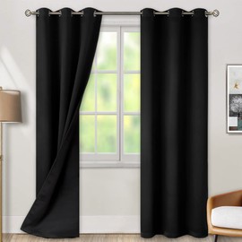 BGment Thermal Insulated 100% Blackout Curtains for Bedroom with Black Liner, Double Layer Full Room Darkening Noise Reducing Grommet Curtain (38 x 84 Inch, Black, 2 Panels)