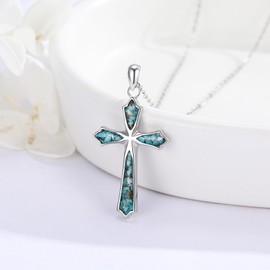 ABIGY Turquoise Necklace 925 Sterling Silver Cross Necklace Turquoise Pendant Guardian Jewellery for Women