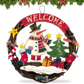 Braided Christmas Wreath, Christmas Decorative Door Wreath, Door Wreath Welcome for Christmas, Wooden Door Sign Merry Christmas for Door, Window or Wall, 24 cm
