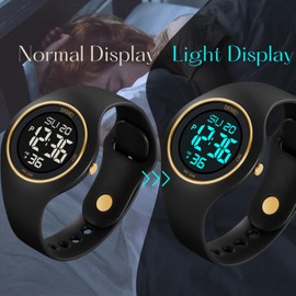 Digital Wristwatch for Women Unisex Waterproof Sports Stainless Steel Watches Outdoor Rubber Strap Multifunction Wristwatch with Luminous Display,Black