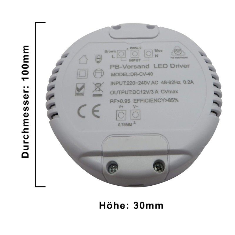 LED Transformer 12 V DC 1-40 Watt (Round) Power Supply