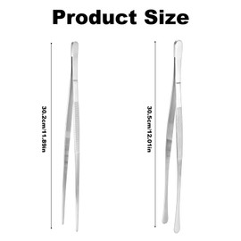 2 Pcs Cooking Tweezers Stainless Steel Tongs, 12" Chef Tweezers Professional Tweezers, Metal Cooking Tongs Kitchen Food Tweezers with Precision Serrated Tips for Cooking Grilling BBQ Kitchen Tools