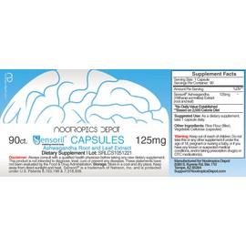 Nootropics Depot Sensoril Ashwagandha Capsules | 125mg | 90 Count | Ayurvedic Herb | Standardized Withania somnifera Extract