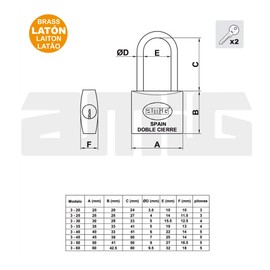 Amig - Padlock for Lockers & Gates | Brass Security with Steel Arc | Waterproof & Anti-Rust | Suitable for Doors & Safes | Includes 2 Keys | Mortice Lock Compatible, Mattmessing, 60mm
