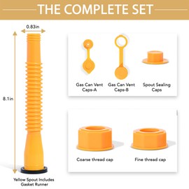 Gas Can Spout Replacement I Gas Can Nozzle 1/2/5/10 Gallon Gas Can Replacement, Gas Can Spout Kit with Flexible Nozzles, Thicker Gasket, Spout Cap, Gas Can Cap and Fuel Vent Caps-Fits Most of The Cans