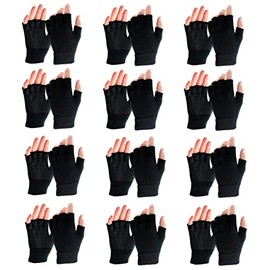 12 Pairs Black Boys Mens Girls Women Warm Anti Slip Half Finger Gripper Fingerless Gloves