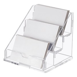 UNICRAFTALE 1Bag Acrylic Business Card Holder for Desk Clear Stand Vertical Card Display Desktop 3 Tiers Name Card Organizers for Exhibition Office and Home 4.7"x4.33"x4.33"