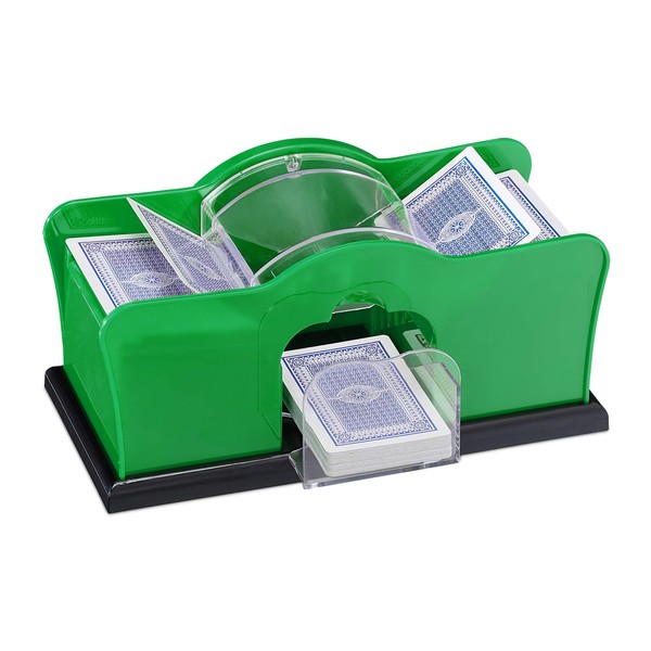 Relaxdays Unisex - Adult Card Shuffler for 2 Decks with Crank Manual Shuffler Playing Cards up to Green, 1 Piece EU