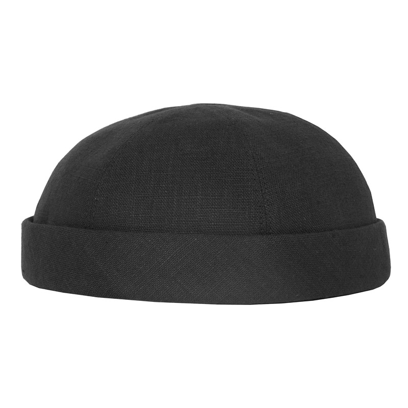 HANSEHELD Docker Cap Linen Short Flat Sailor Cap, black