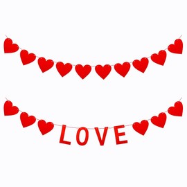 FAZHBARY 2 Pack Red Heart Love Garland Felt Heart Banner for Romantic Wedding Heart Party Decorations