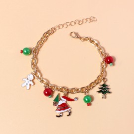 IMINI Santa Charm Bracelet for Women and Girls, Snowflake, Snowman, Gingerbread Man, Red Green Ball, Gold Chain, Adjustable Link Bracelets, Dainty Christmas Ornaments, Gifts, Metal, New