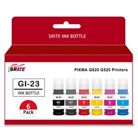 GI23 GI-23 Ink Refill Bottle Replacement for Canon PIXMA G520 G620 Printers (6 Pack-Black Cyan Magenta Yellow Red Gray)