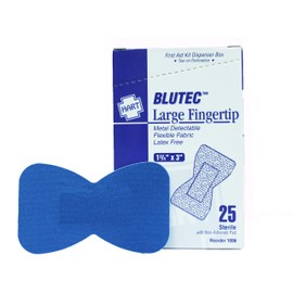 Hart Health BlueTec Large Fingertip Bandages, Metal Detectable, 1 3/4" x 3", Latex Free, Flexible Fabric, 25 Per Box