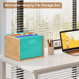 Sbanmao Hanging File Organizer, Clear Acrylic File Box Organizer, Bamboo Filing Box File Crate Organizer Storage Boxes, Portable Filing Folder with Handle for Letter Size